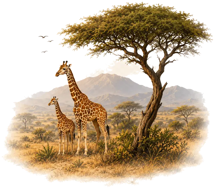 Giraffes under an acacia tree representing community-led conservation